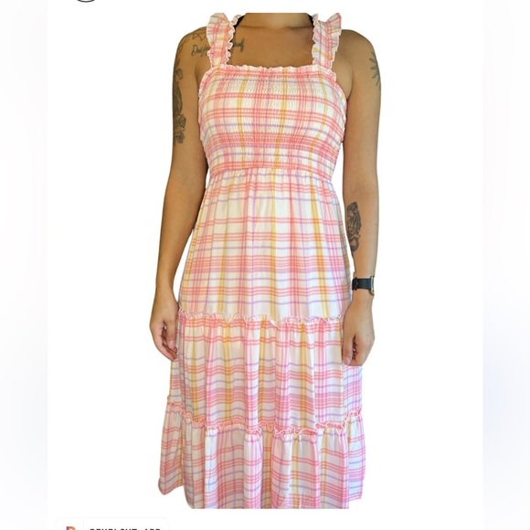 As U Wish Dresses & Skirts - AS U WISH PINK/ORANGE PLAID SLEEVELESS SMOCKED MIDI DRESS SPRING/SUMMER SIZE L